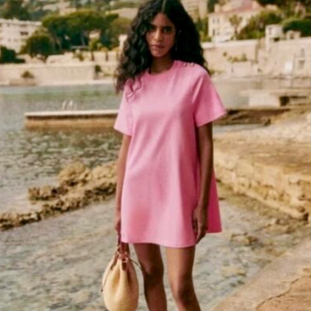 Sezane classic pink t-shirt dress